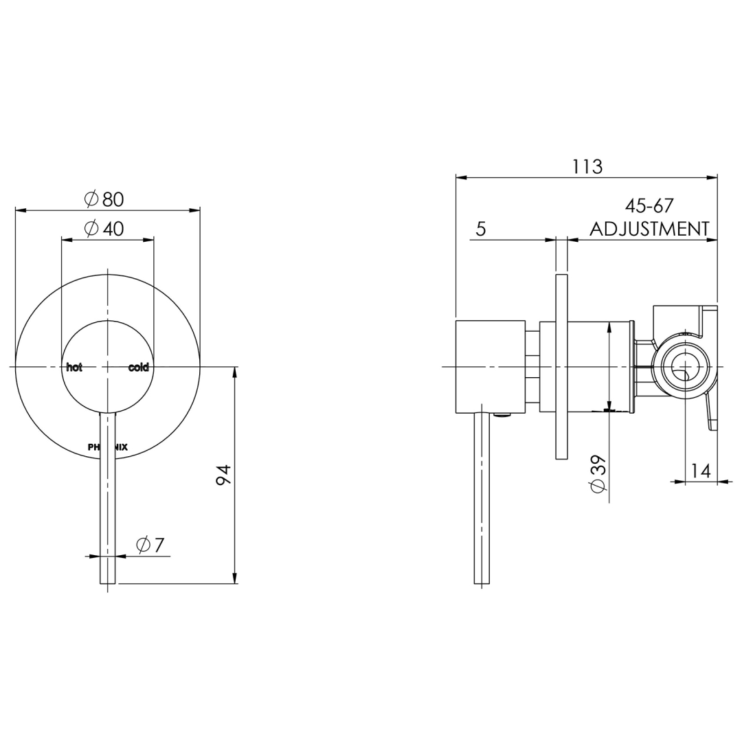 Phoenix Vivid Slimline SwitchMix Wall / Shower Mixer (Includes In-Wall Body) - LF Chrome - VS2800-00-1