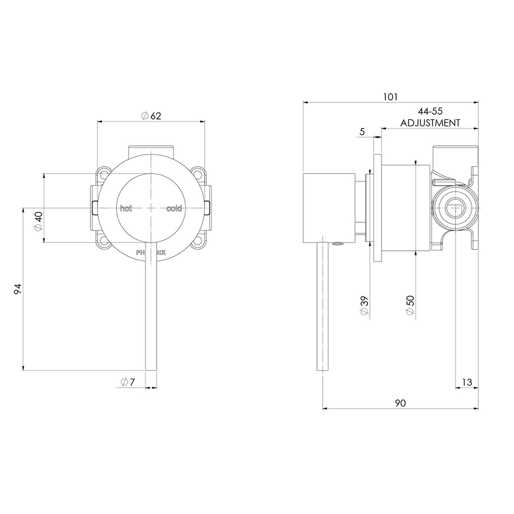 Phoenix Vivid Slimline SwitchMix Wall / Shower Mixer 60mm Plate (Includes In-Wall Body) - LF Brushed Nickel - VS2801-40-1