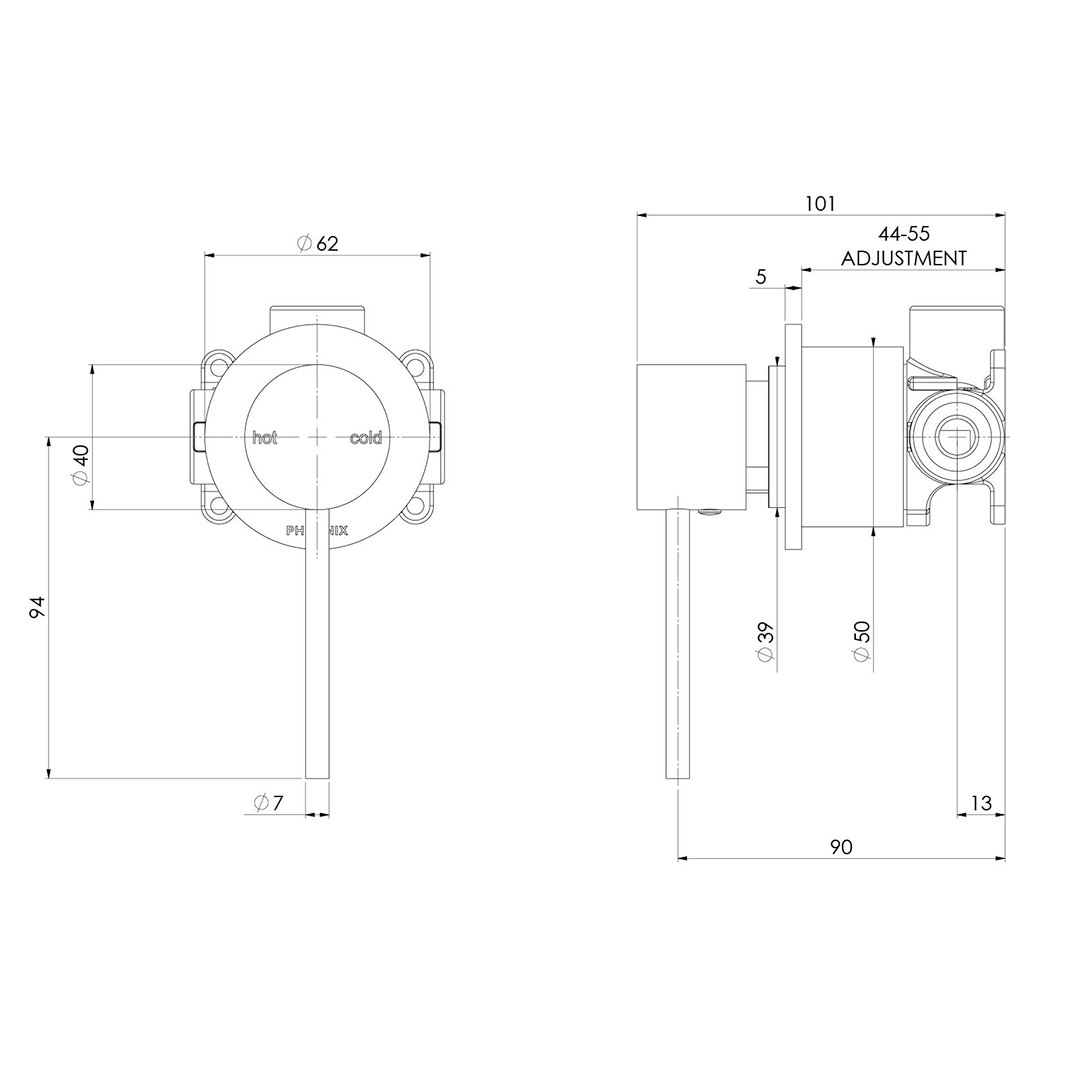 Phoenix Vivid Slimline SwitchMix Wall / Shower Mixer 60mm Plate (Includes In-Wall Body) - LF Brushed Nickel - VS2801-40-1