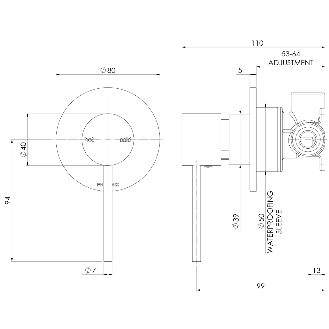Phoenix Vivid Slimline SwitchMix Shower / Wall Mixer (Trim Kit Only) - LF Chrome VS2805-00-1