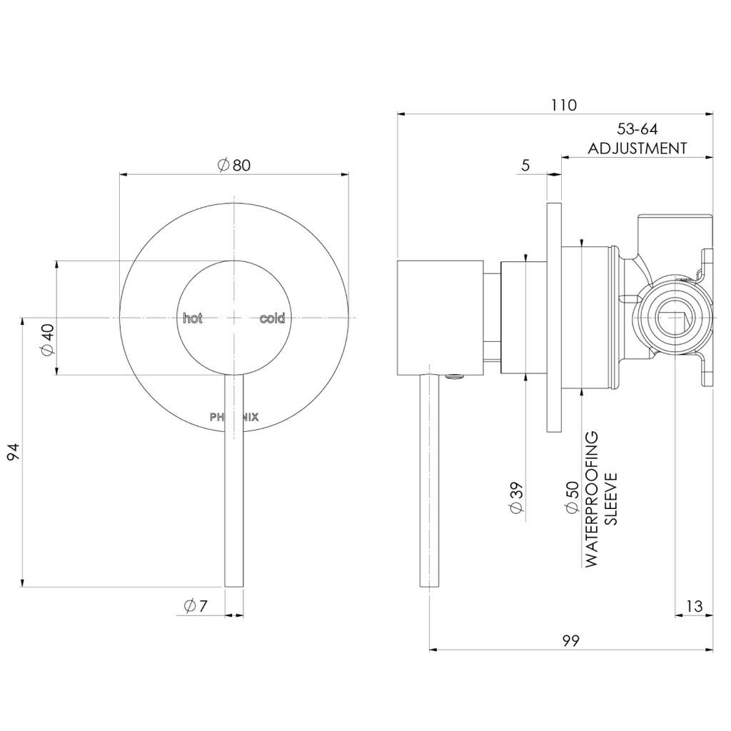 Phoenix Vivid Slimline SwitchMix Wall Shower Mixer (Trim Kit Only) - LF Brushed Nickel - VS2805-40-1