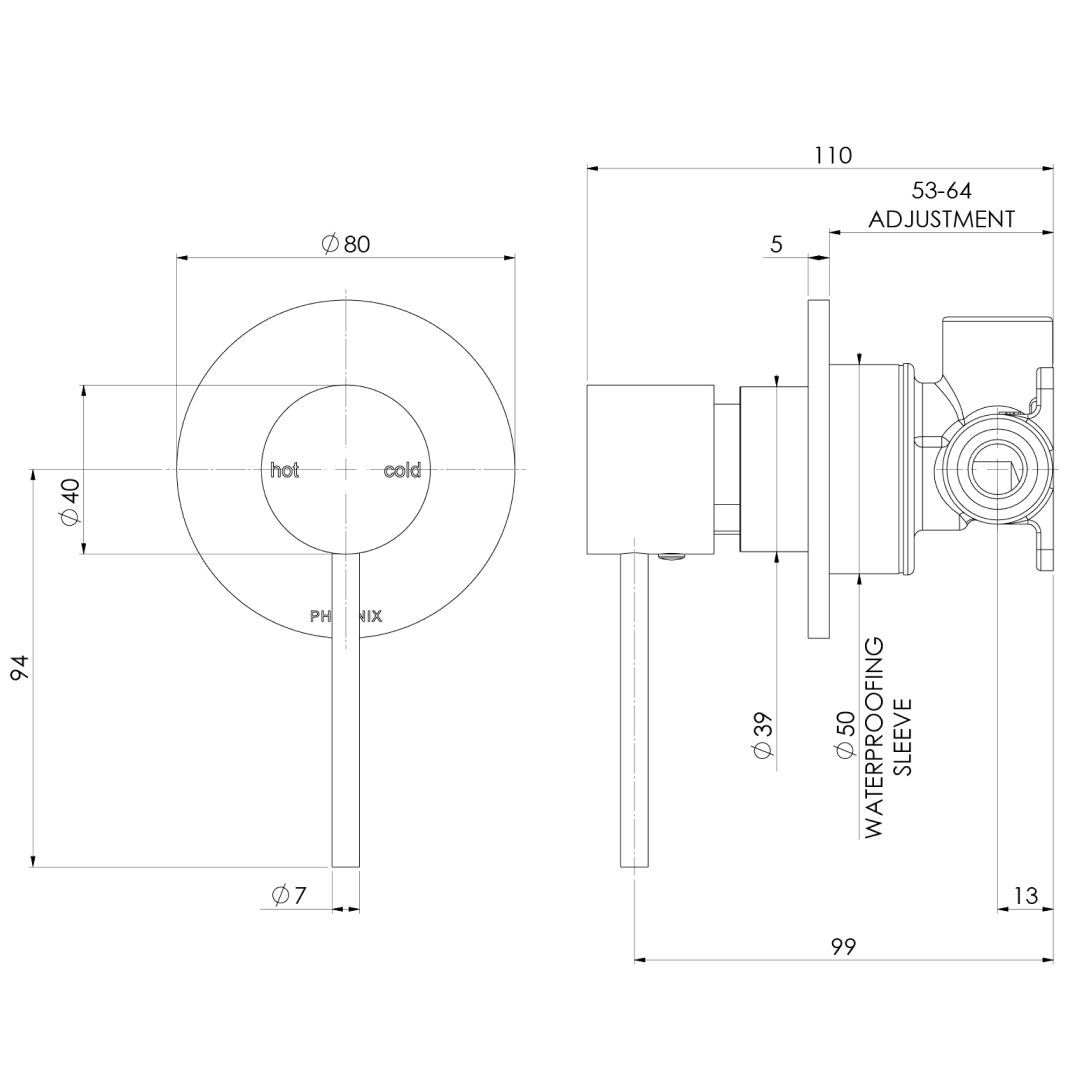 Phoenix Vivid Slimline SwitchMix Wall Shower Mixer (Trim Kit Only) - LF Brushed Nickel - VS2805-40-1