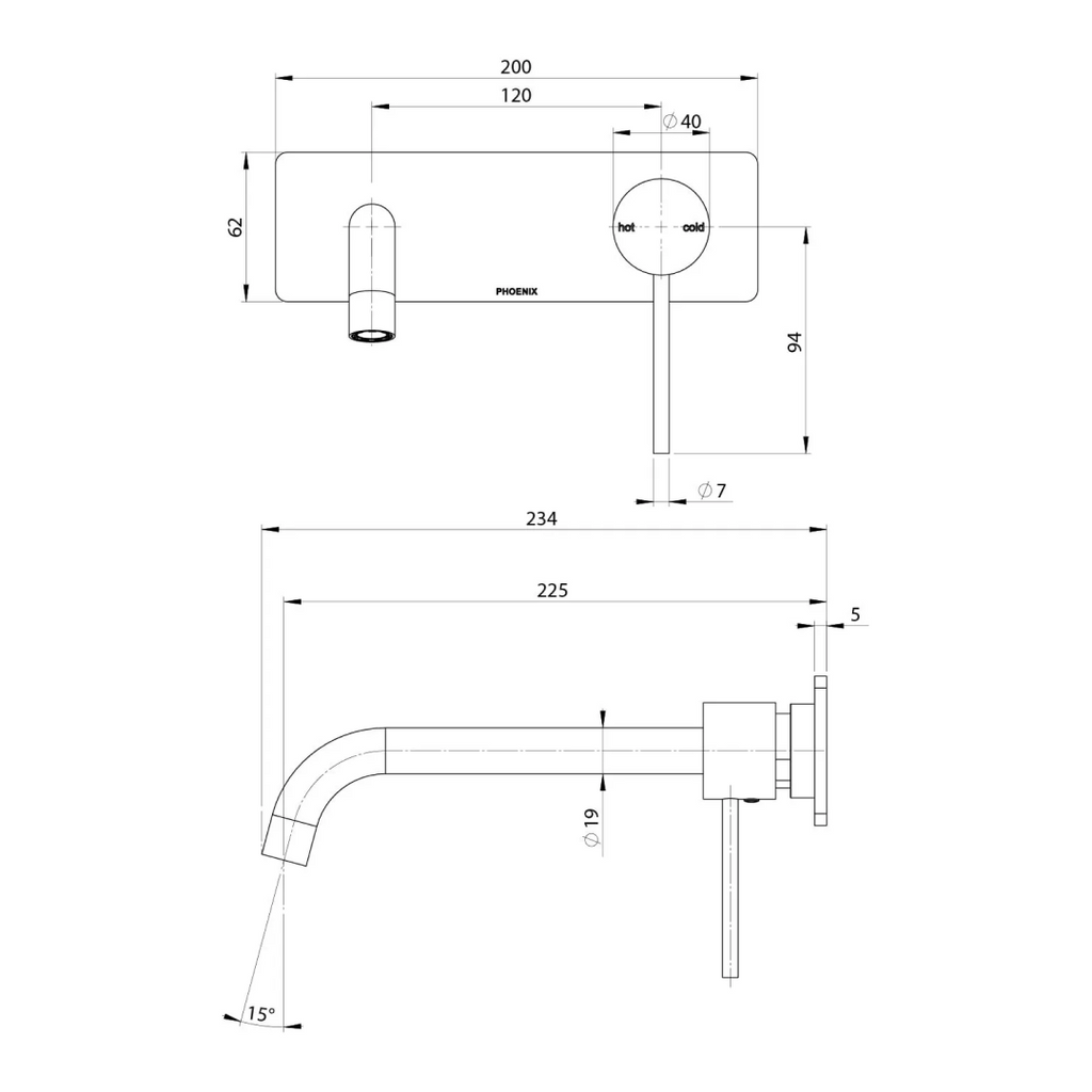 Phoenix Vivid Slimline SwitchMix Wall Basin / Bath Mixer 230mm Trim (Excludes In-Wall Body) - LF Brushed Carbon - VS2813-31-1