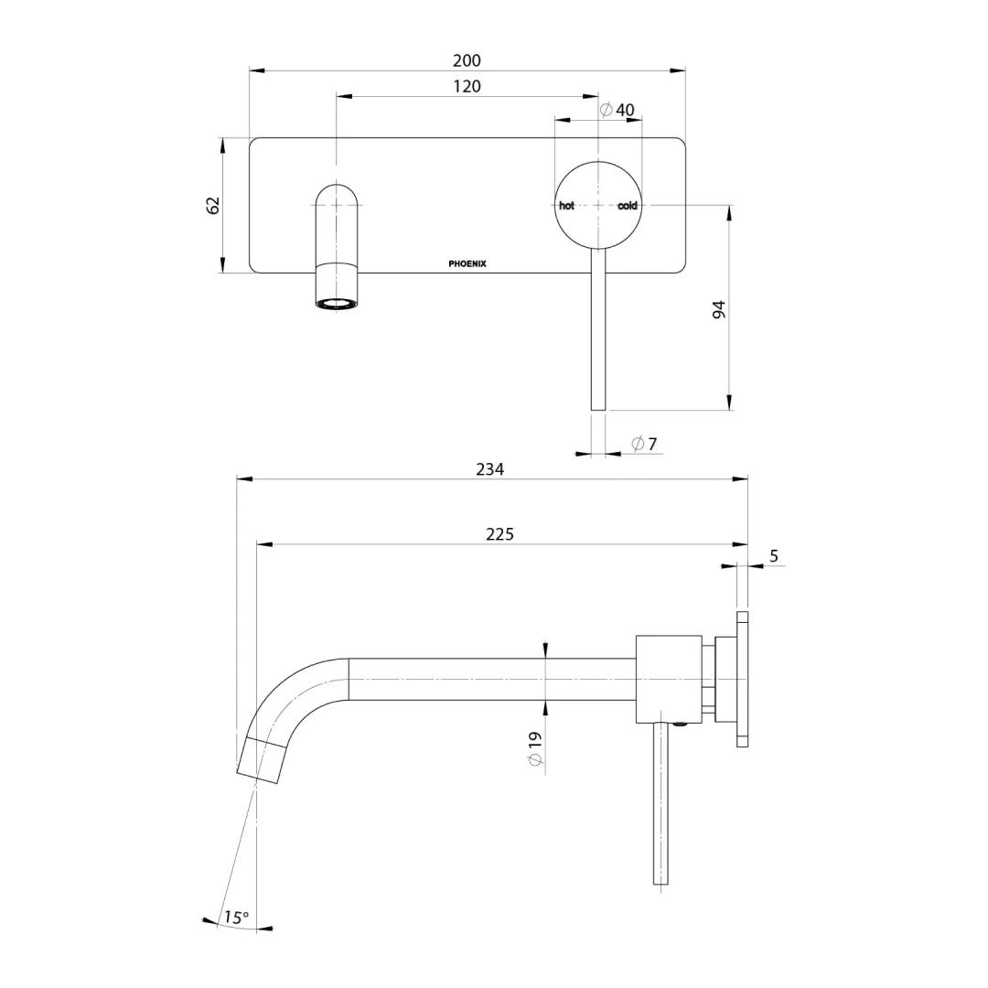 Phoenix Vivid Slimline SwitchMix Wall Basin / Bath Mixer 230mm Trim (Excludes In-Wall Body) - LF Brushed Carbon - VS2813-31-1
