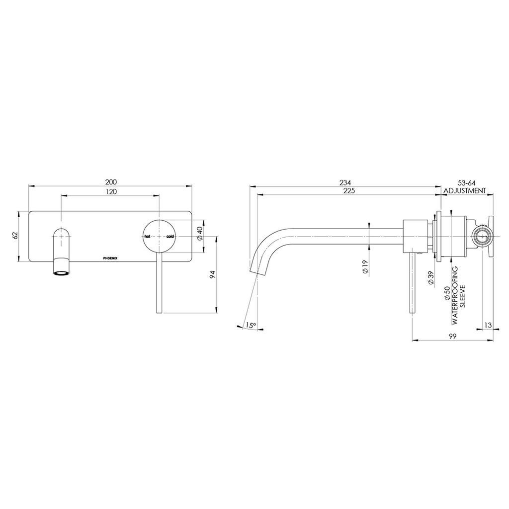 Phoenix Vivid Slimline 230mm SwitchMix Wall Basin / Bath Mixer Set (Includes In-Wall Body) - LF Brushed Nickel VS2830-40-1