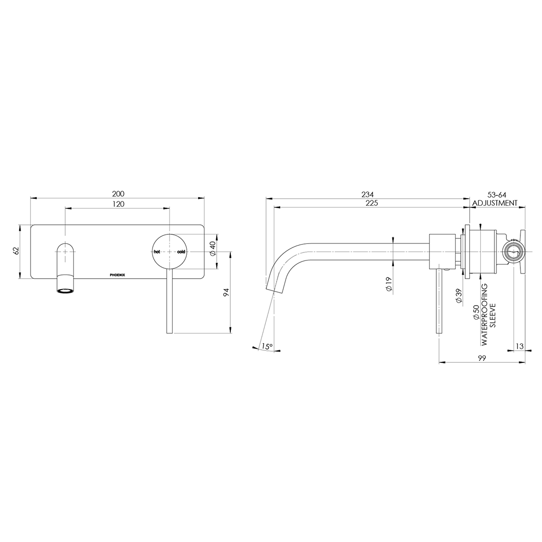 Phoenix Vivid Slimline 230mm SwitchMix Wall Basin / Bath Mixer Set (Includes In-Wall Body) - LF Brushed Nickel VS2830-40-1