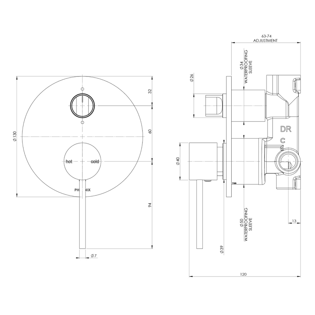 Phoenix Vivid Slimline SwtichMix Shower/Bath Diverter Mixer (Includes In-Wall Body) - LF Chrome VS2910-00-1