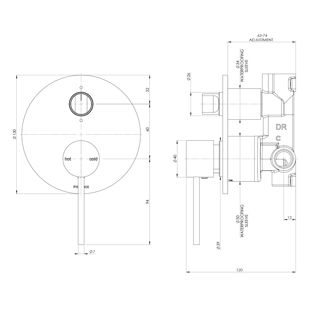 Phoenix Vivid Slimline SwtichMix Shower/Bath Diverter Mixer (Includes In-Wall Body) - LF Chrome VS2910-00-1