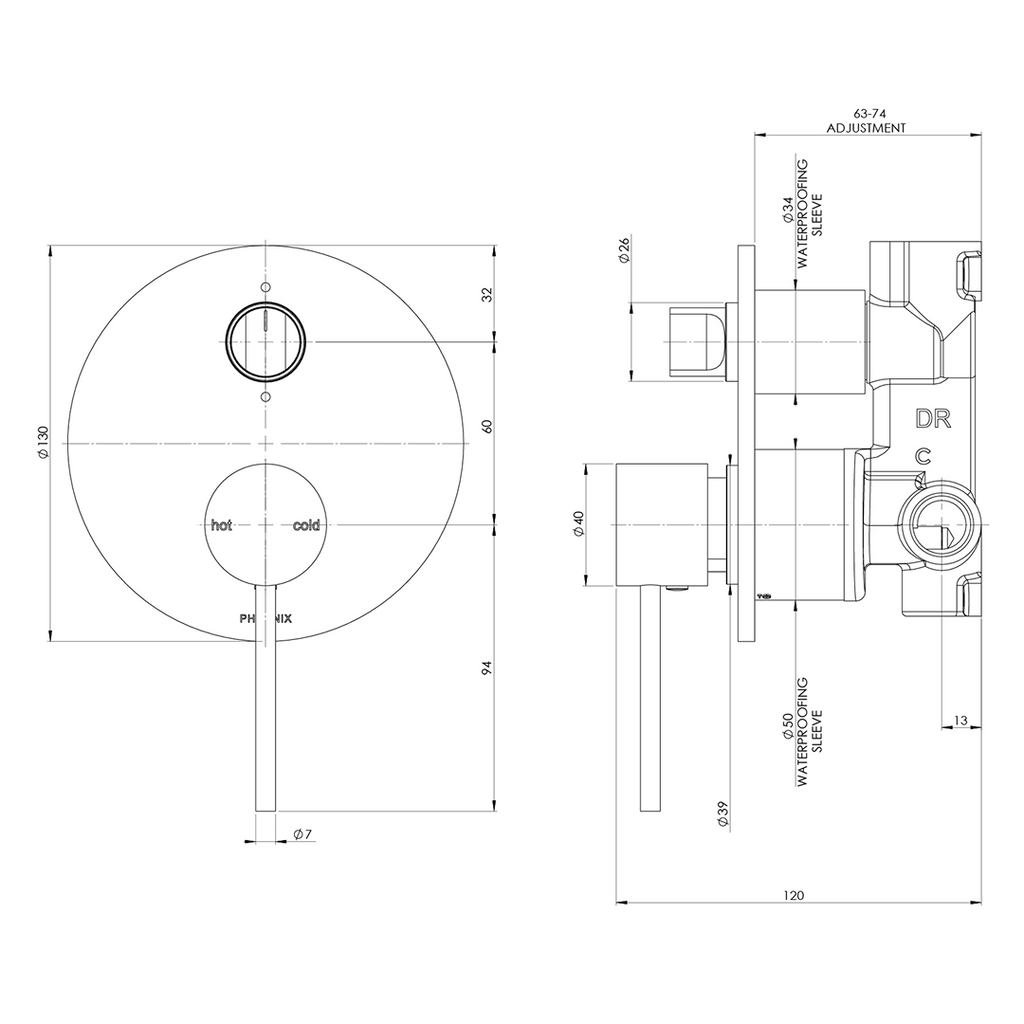 Phoenix Vivid Slimline SwitchMix Shower/Bath Diverter Mixer (Includes In-Wall Body) - LF Brushed Gold VS2910-12-1