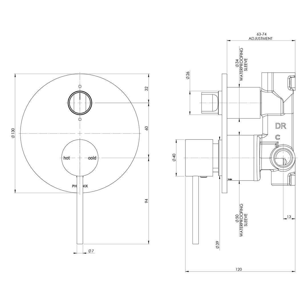 Phoenix Vivid Slimline SwitchMix Shower/Bath Diverter Mixer (Includes In-Wall Body) - LF Brushed Gold VS2910-12-1