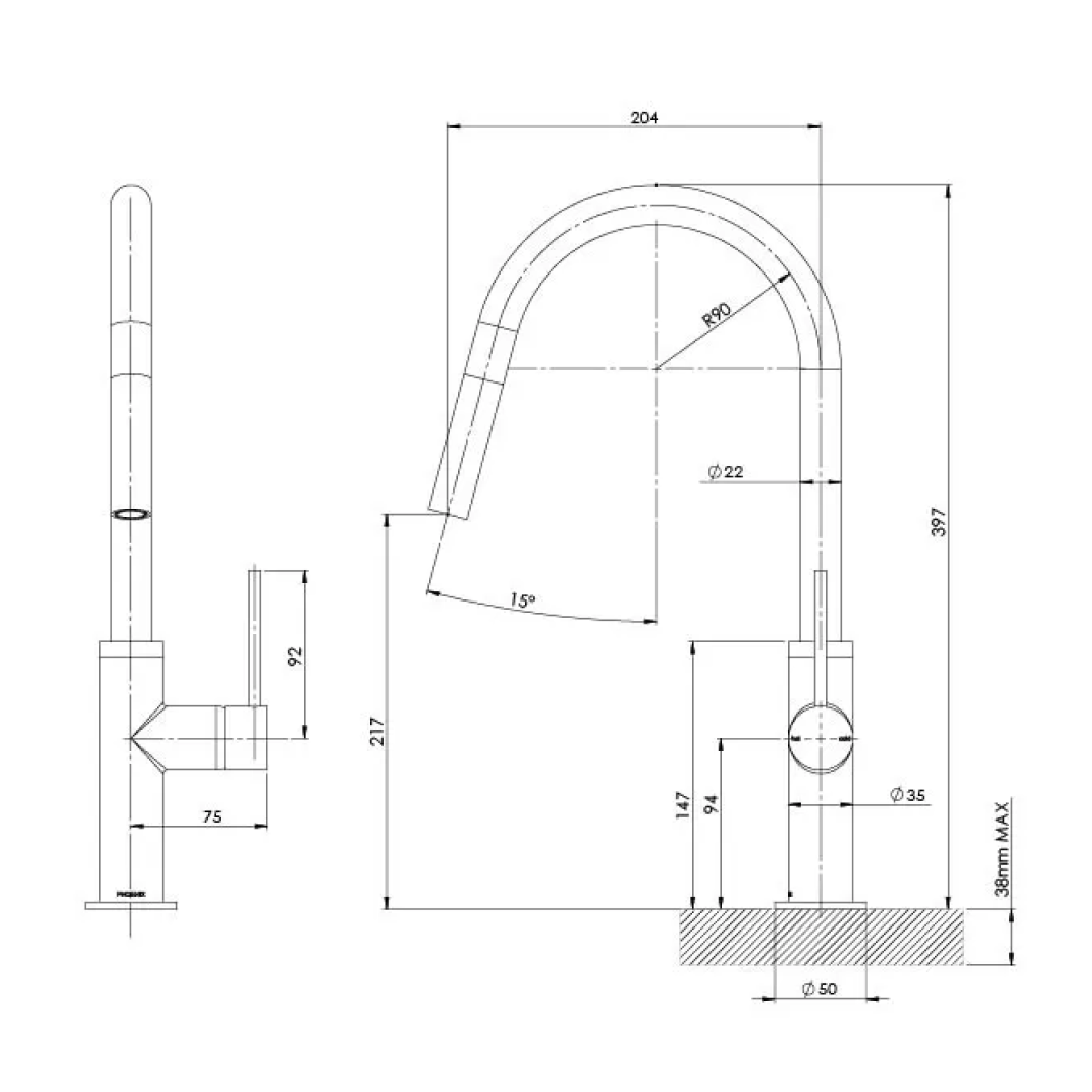 Phoenix Vivid Slimline Pull Out Sink Mixer - LF Brushed Carbon - VS7105-31-1
