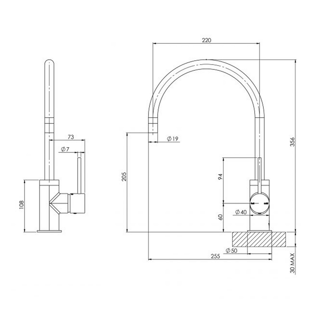 Phoenix Vivid Slimline Gooseneck 220mm Sink Mixer - LF Matte Black VS733-10-1