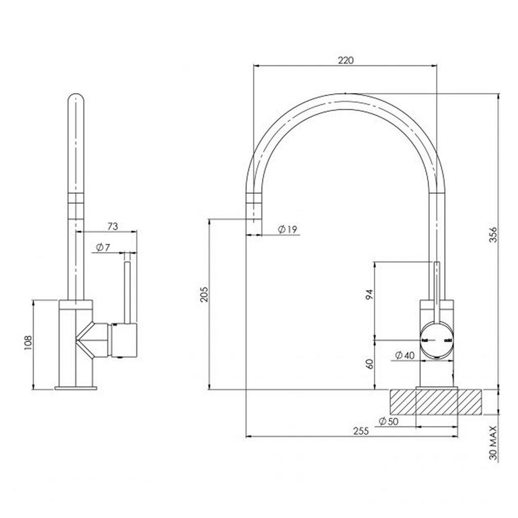 Phoenix Vivid Slimline Gooseneck Sink Mixer 220mm - LF Brushed Nickel - VS733-40-1