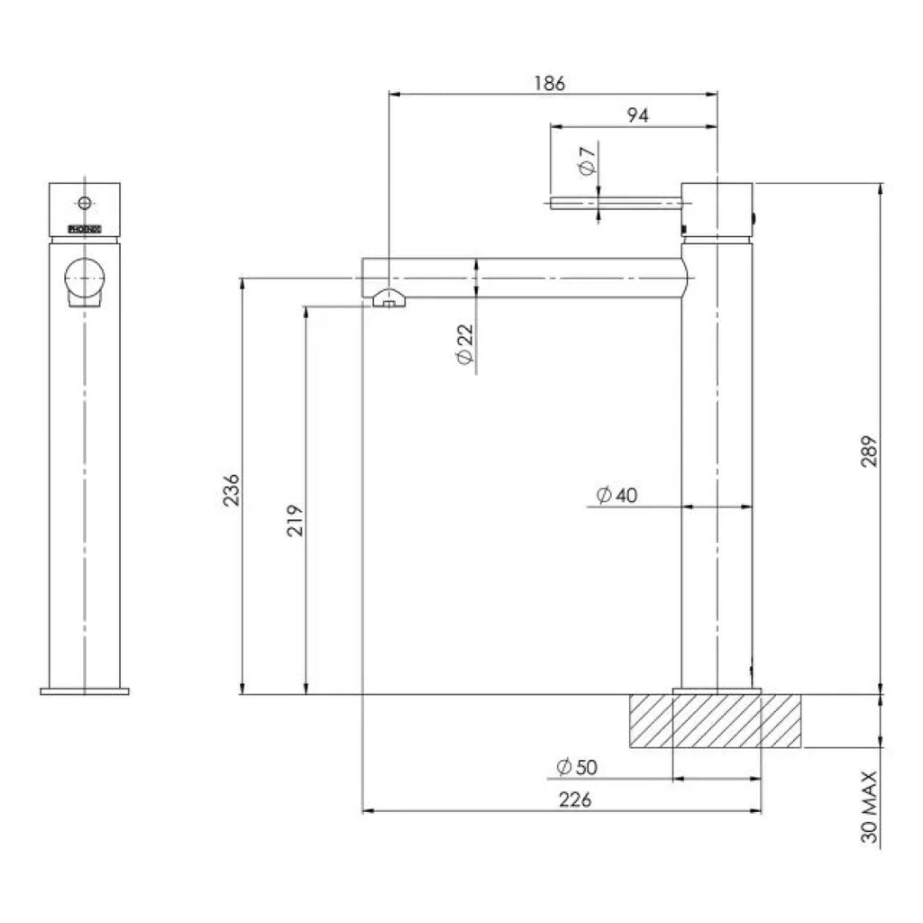 Phoenix Vivid Slimline Vessel Mixer - LF Brushed Nickel - VS790-40-1