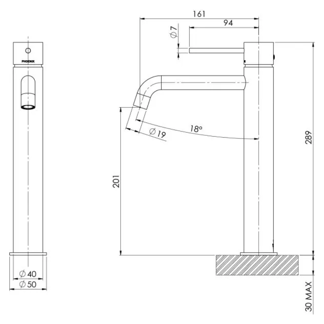 Phoenix Vivid Slimline Vessel Mixer Curved Outlet - LF Brushed Nickel - VS7901-40-1