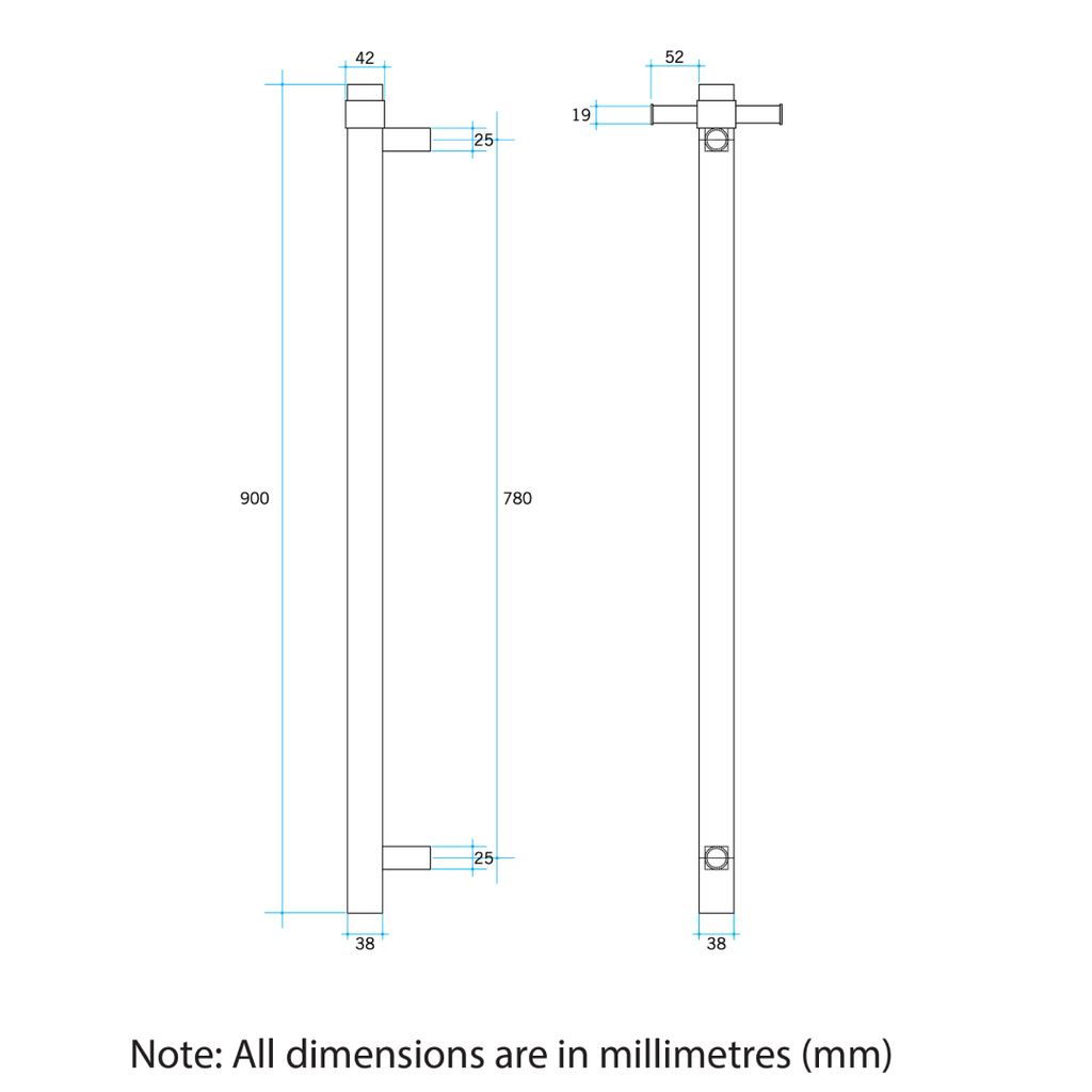 Thermogroup Round Vertical Single Heated Towel Rail - Brushed Gun Metal - VS900HBGM