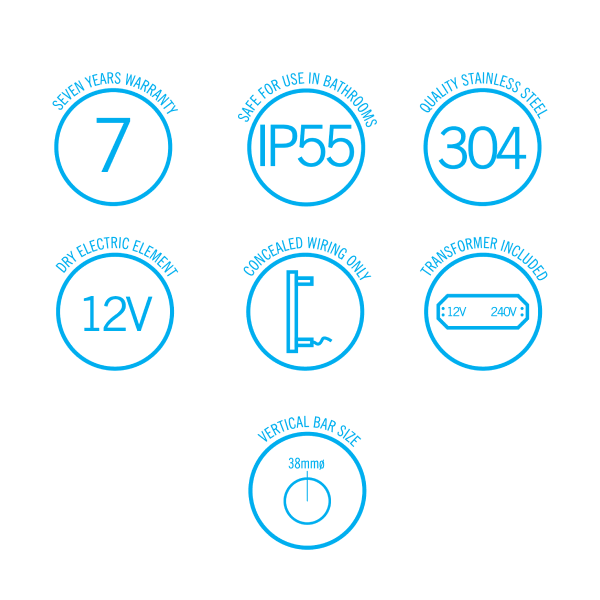 Thermorail 12V Straight 900 Round Vertical Single Heated Towel Rail - VS900HDP Dusty Pink