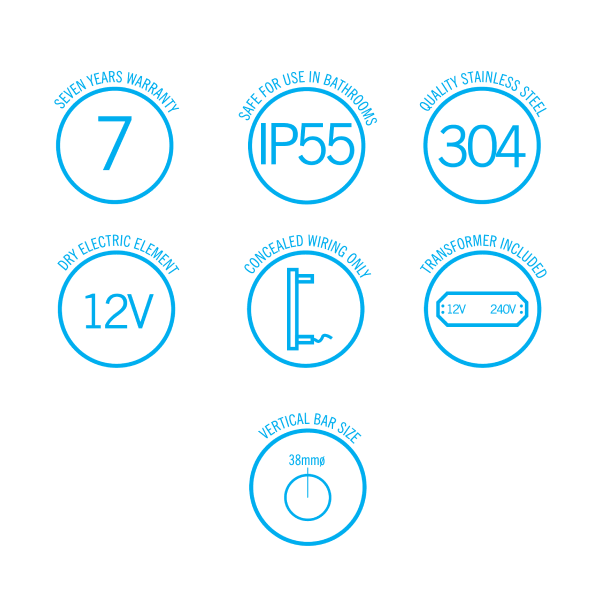 Thermorail 12V Straight 900 Round Vertical Single Heated Towel Rail - VS900HLS Lilac Satin