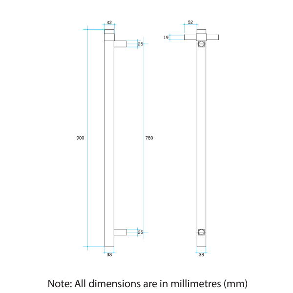 Thermorail 12V Straight 900 Round Vertical Single Heated Towel Rail - VS900HLS Lilac Satin