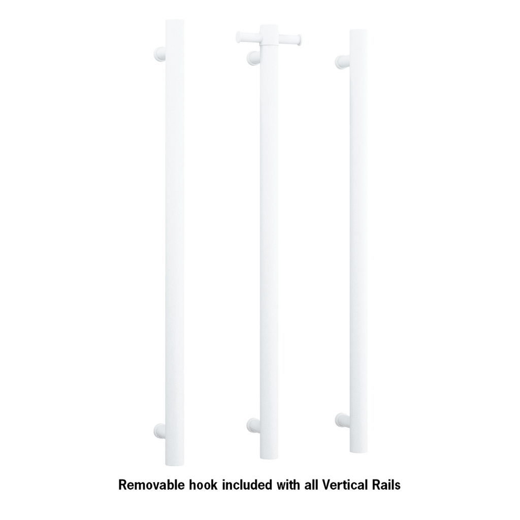 Thermogroup Straight Round Vertical Single Heated Towel Rail - Matte White - VS900HMW