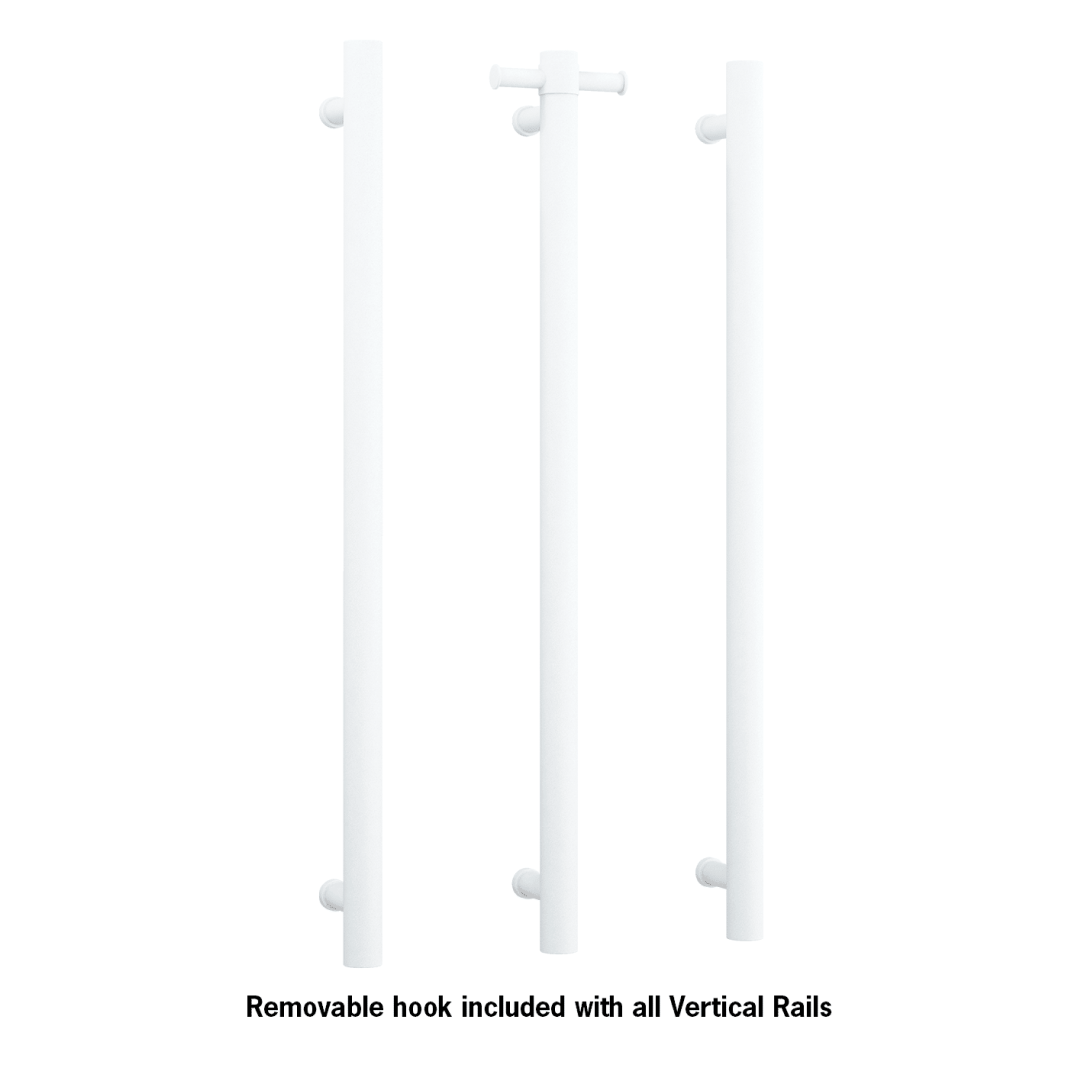 Thermogroup Straight Round Vertical Single Heated Towel Rail - Matte White - VS900HMW