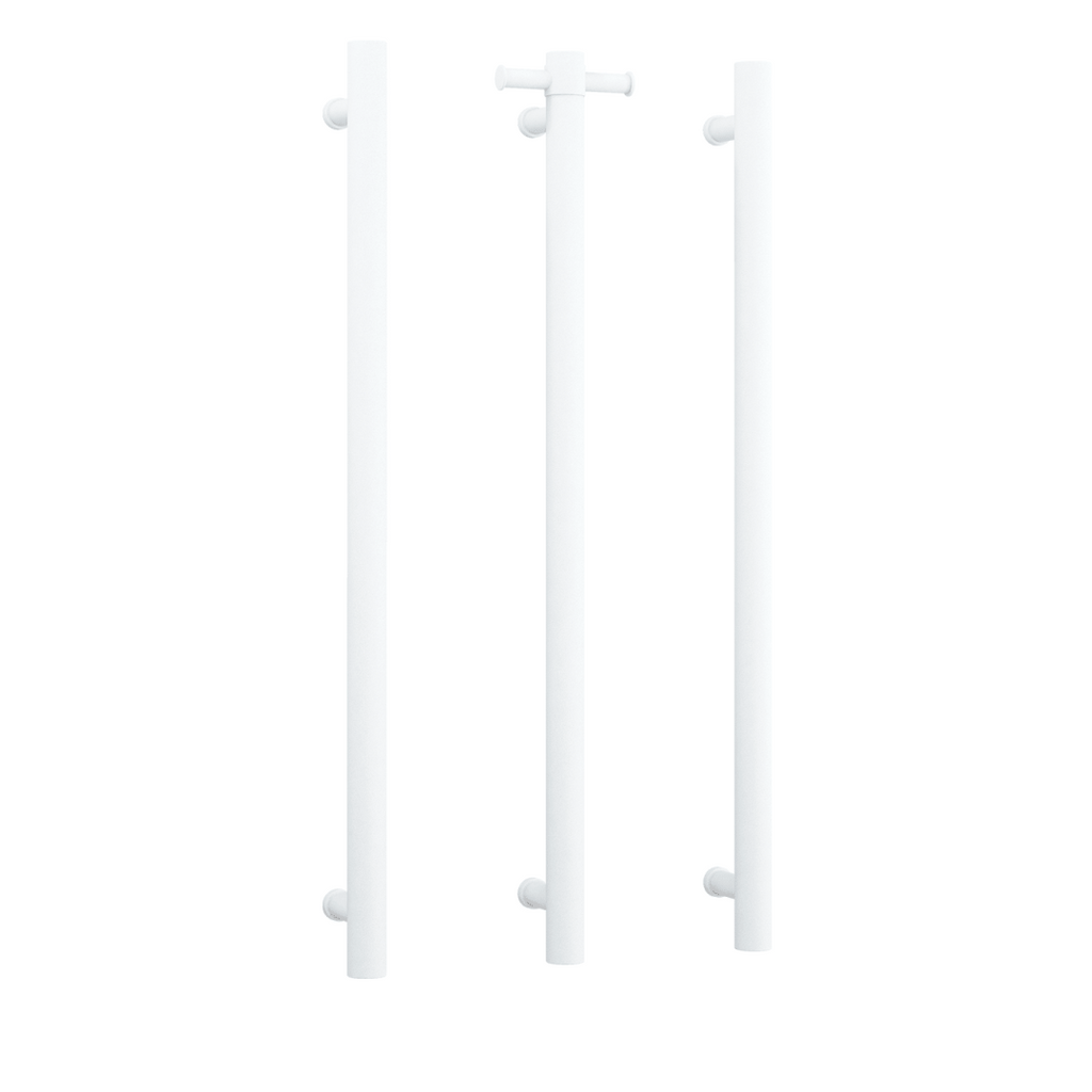 Thermogroup Straight Round Vertical Single Heated Towel Rail - Matte White - VS900HMW