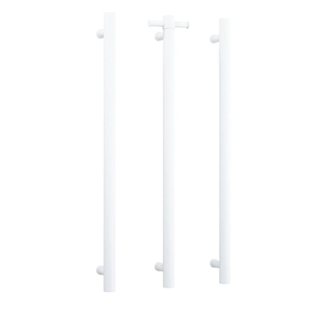 Thermogroup Straight Round Vertical Single Heated Towel Rail - Matte White - VS900HMW