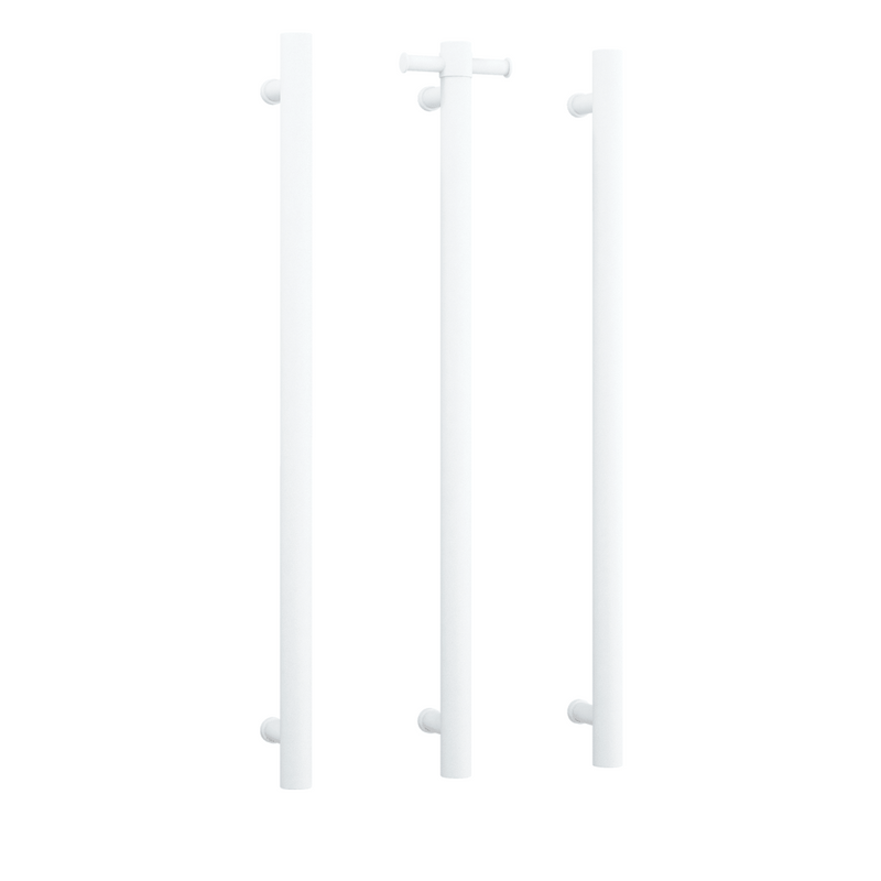 Thermogroup Straight Round Vertical Single Heated Towel Rail - Matte White