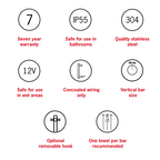 Thermogroup Straight Round Vertical Single Heated Towel Rail - Matte White - VS900HMW