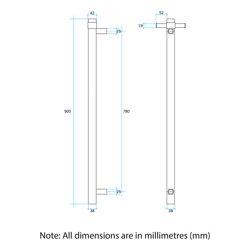 Thermogroup Straight Round Vertical Single Heated Towel Rail - Matte White - VS900HMW