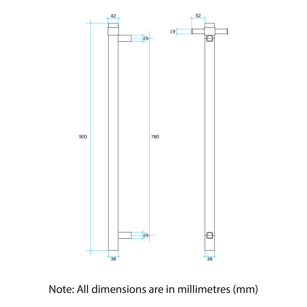 Thermogroup Straight Round Vertical Single Heated Towel Rail - Matte White - VS900HMW