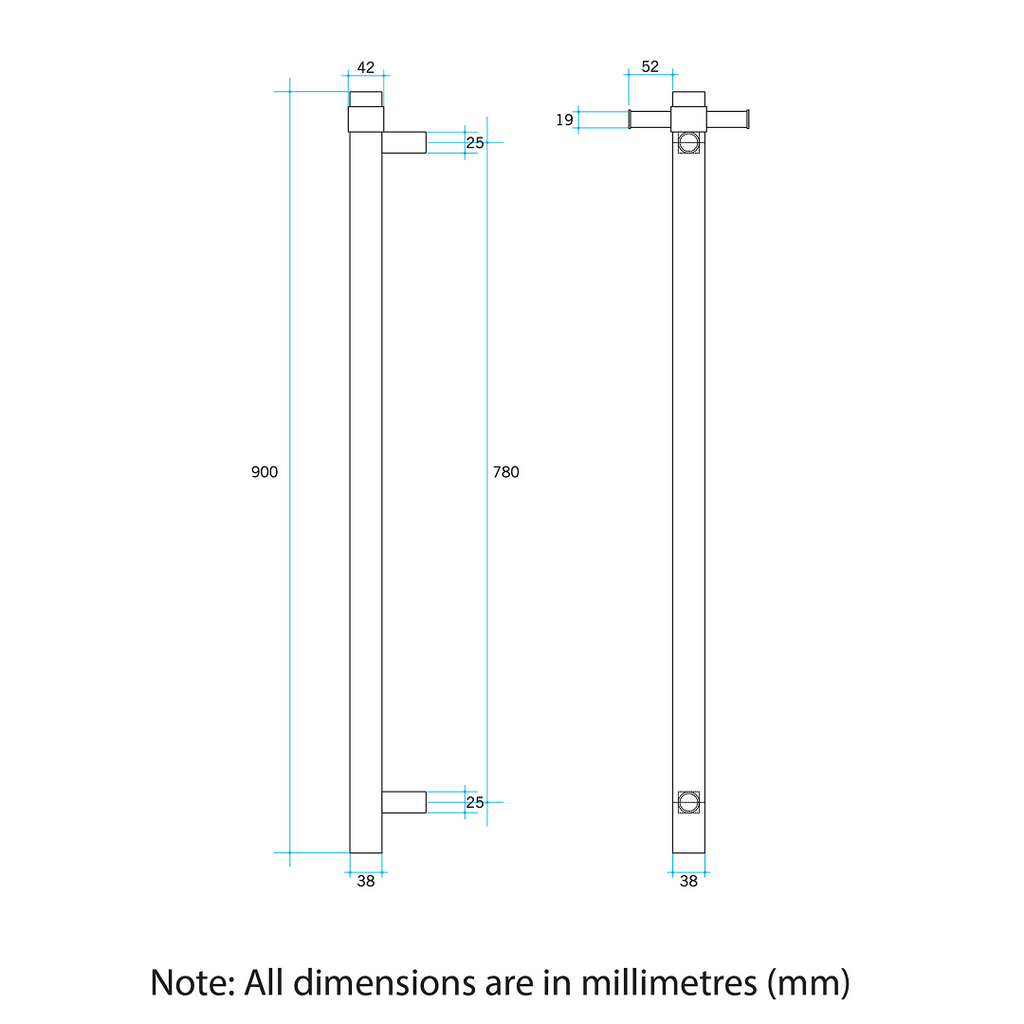 Thermogroup Round 240Volt Vertical Single Heated Rail - Brushed Gun Metal - VSH900HBGM