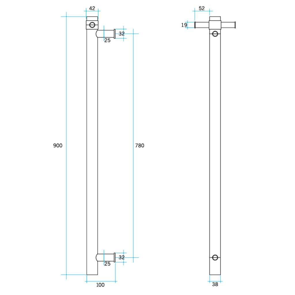 Thermorail 240V Round 900 Vertical Single Heated Towel Rail - VSH900HBR Brushed Stainless Steel