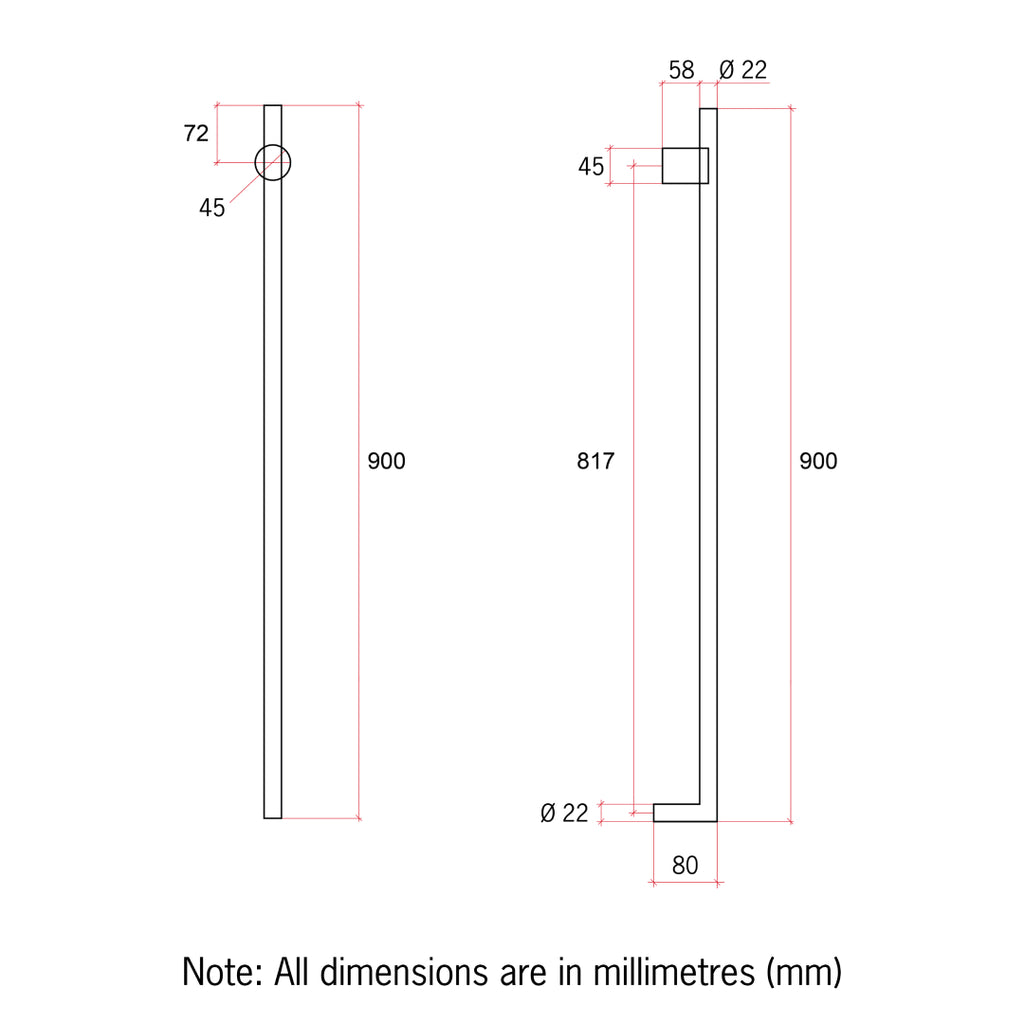 Thermorail 240V Vertical 900 Heated Towel Rail - VTH900 Polished Stainless Steel