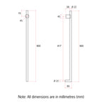 Thermorail 240V Vertical 900 Heated Towel Rail - VTH900BB Brushed Brass