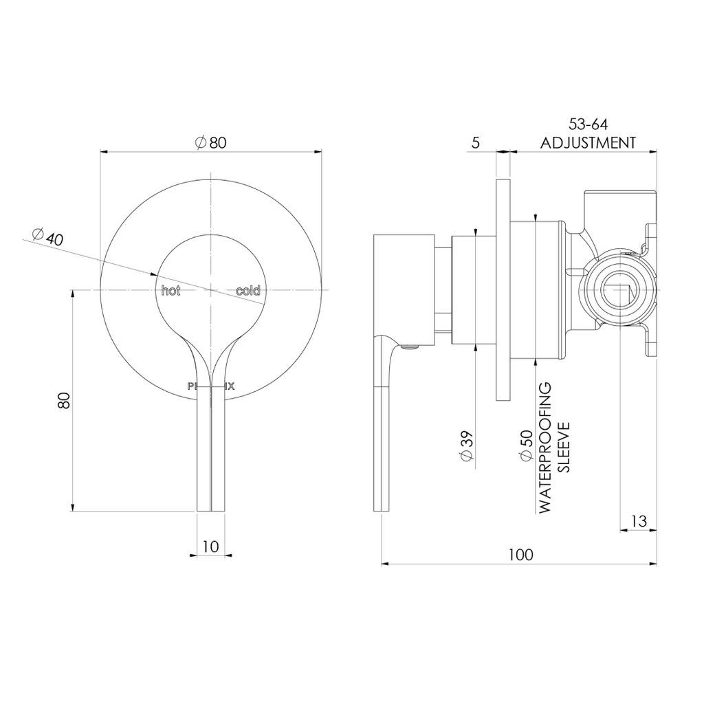 Phoenix Vivid Slimline Oval SwitchMix Shower / Wall Mixer (Trim Kit Only) - LF Chrome VV2805-00-1