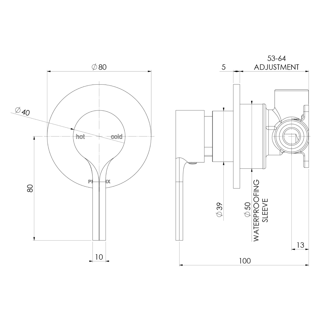 Phoenix Vivid Slimline Oval SwitchMix Shower / Wall Mixer (Trim Kit Only) - LF Chrome VV2805-00-1
