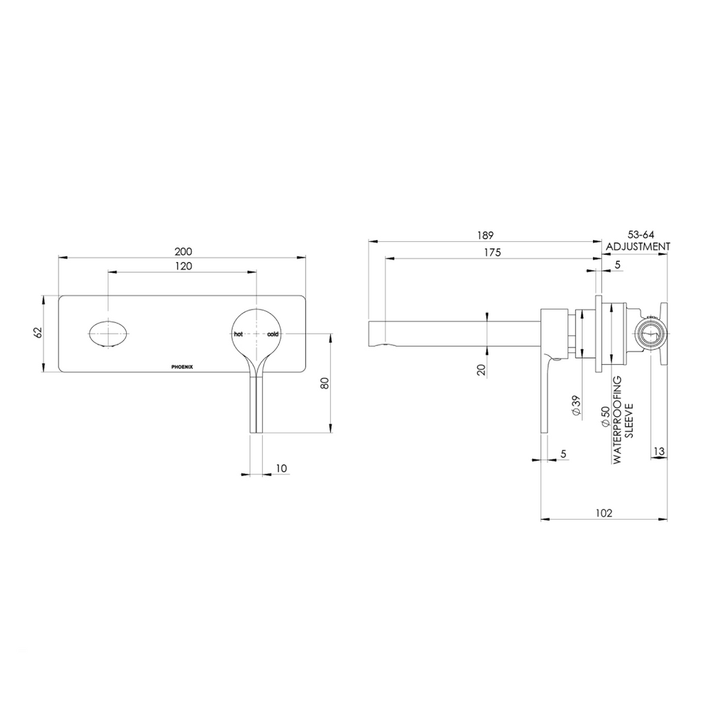 Phoenix SwitchMix Vivid Slimline Oval 175mm Wall Basin / Bath Mixer Trim Kit (Requires In-Wall Body) - LF Brushed Nickel - VV2812-40-1