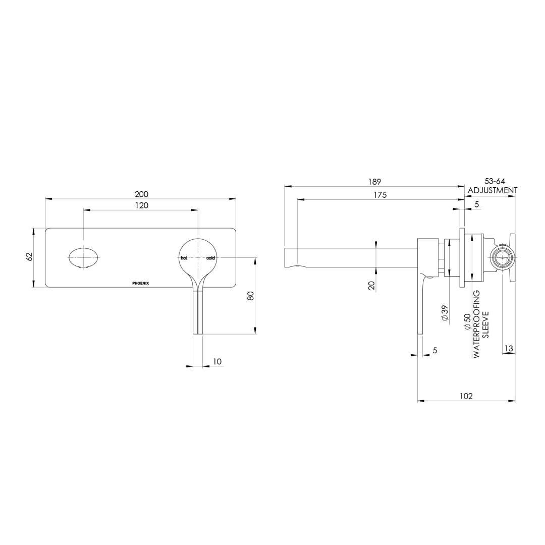 Phoenix SwitchMix Vivid Slimline Oval 175mm Wall Basin / Bath Mixer Trim Kit (Requires In-Wall Body) - LF Brushed Nickel - VV2812-40-1