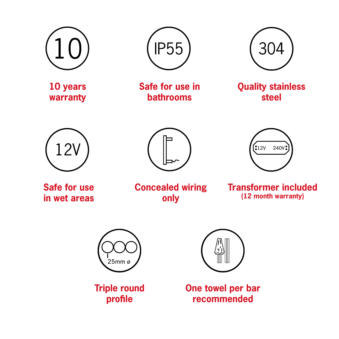 Thermogroup VW900 Vertical Triple Tube Heated Towel Rail - Polished Stainless Steel