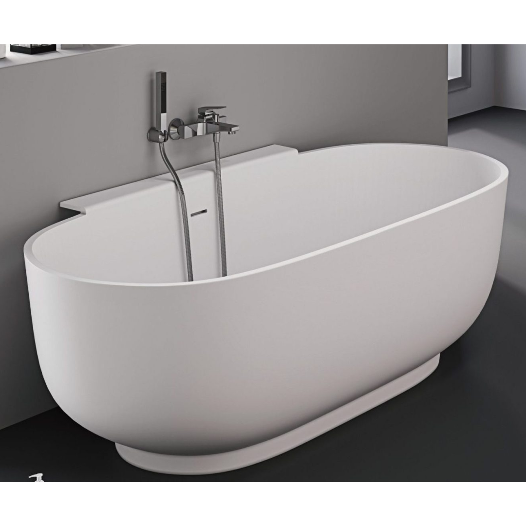 Kaskade Abbey Freestanding Back to Wall Stone Bath Includes Overflow - Matte White VX01-1700 - VX01-1700-NIK8653NA