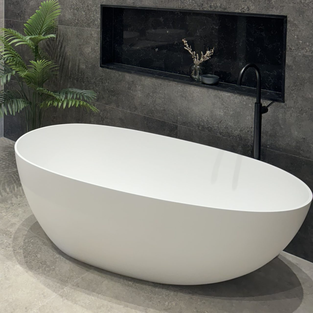 Kaskade Alice Freestanding Egg-Shaped Stone Bath No Overflow - Matte White VX03-1700