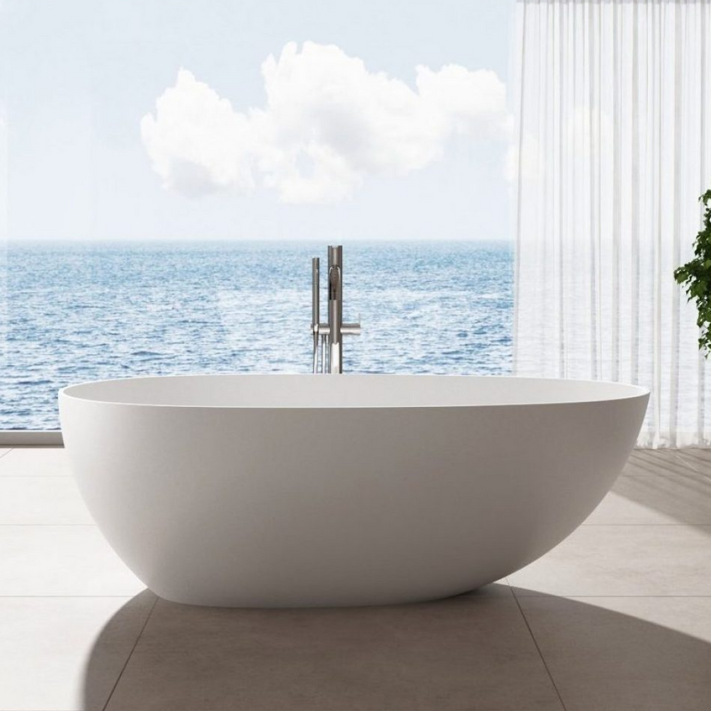 Kaskade Alice Freestanding Egg-Shaped Stone Bath No Overflow - Matte White VX03-1700