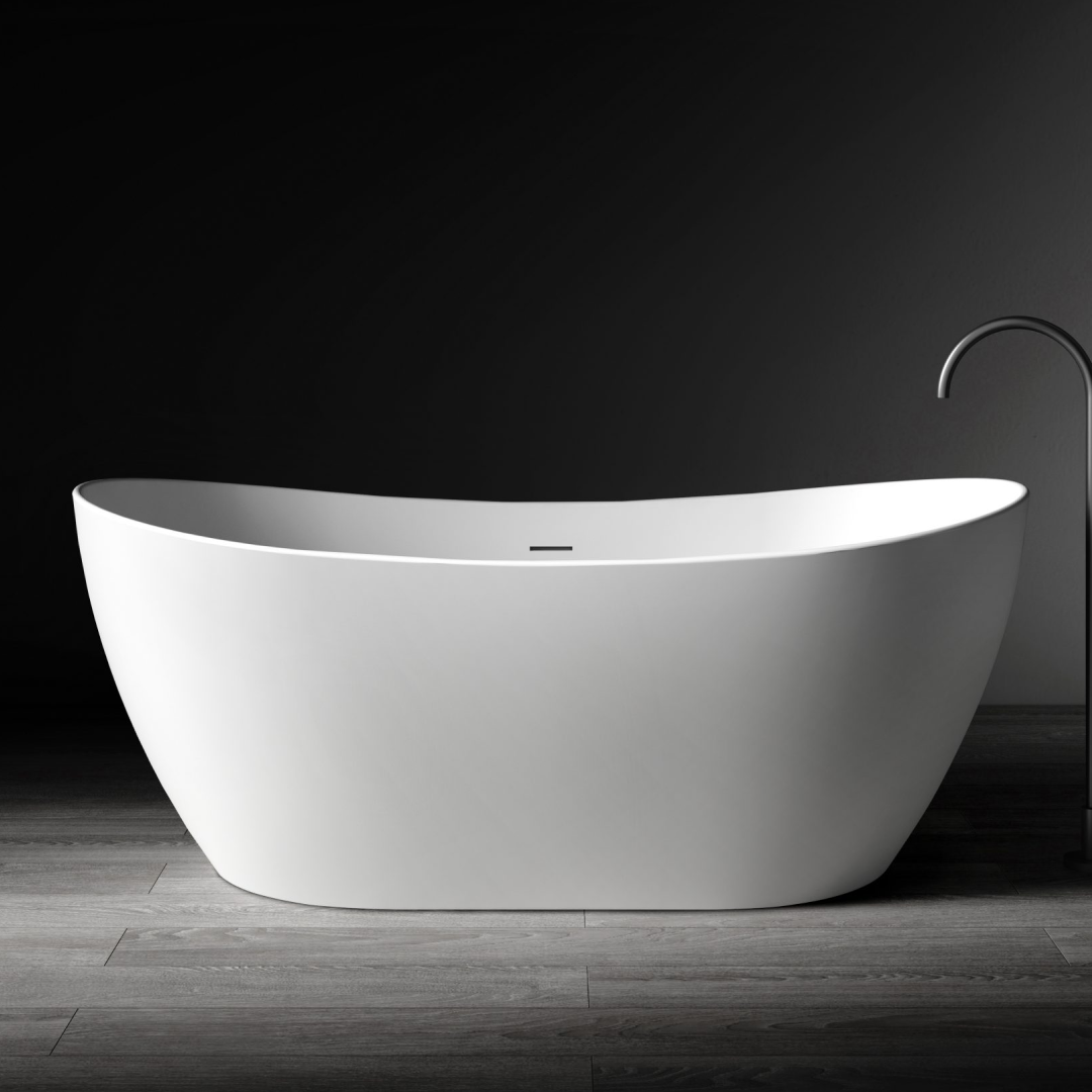 Kaskade Diane VX100-1625 Freestanding Oval Stone Bath Includes Overflow - Matte White - VX100-1625-NIK8633NA