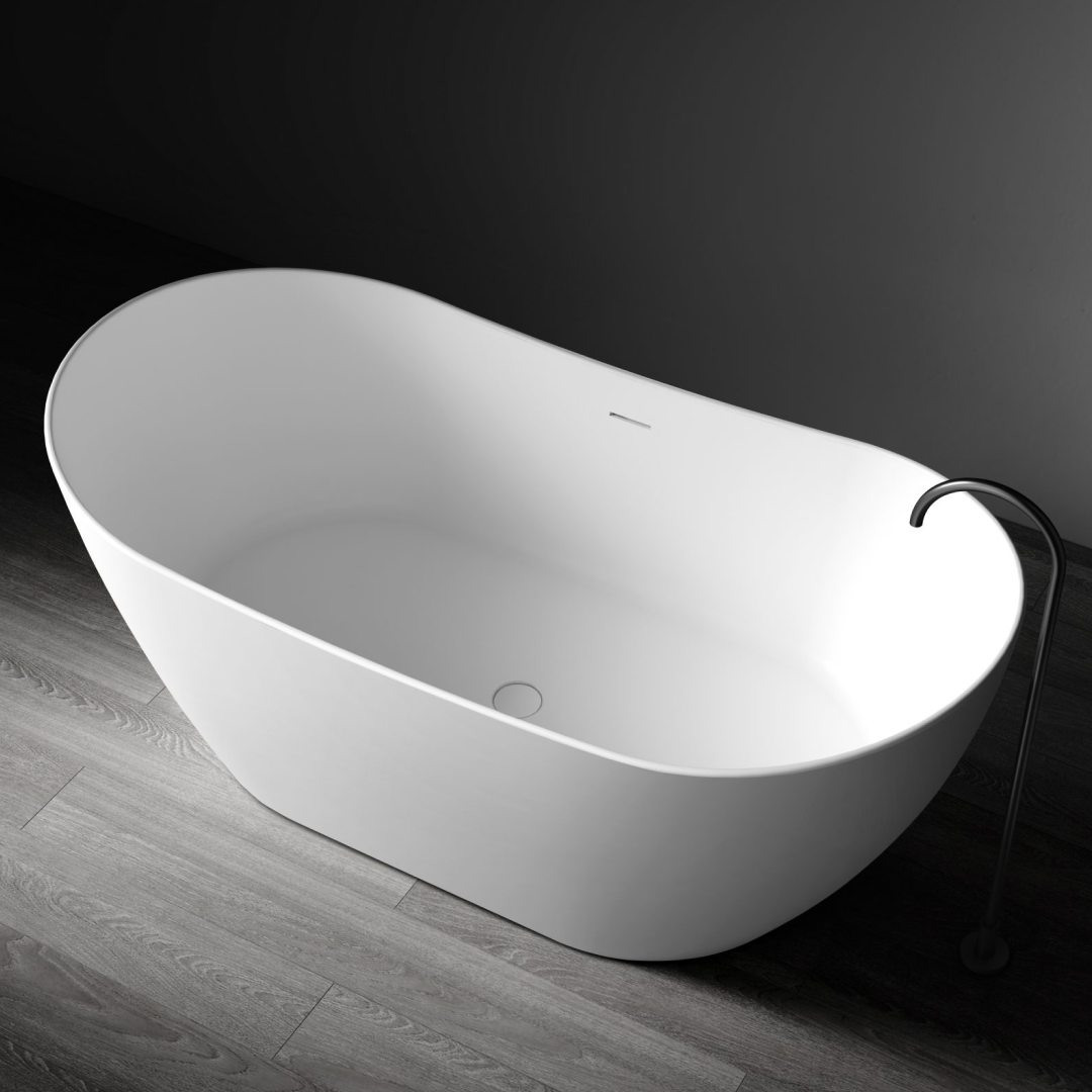 Kaskade Diane VX100-1625 Freestanding Oval Stone Bath Includes Overflow - Matte White - VX100-1625-NIK8633NA
