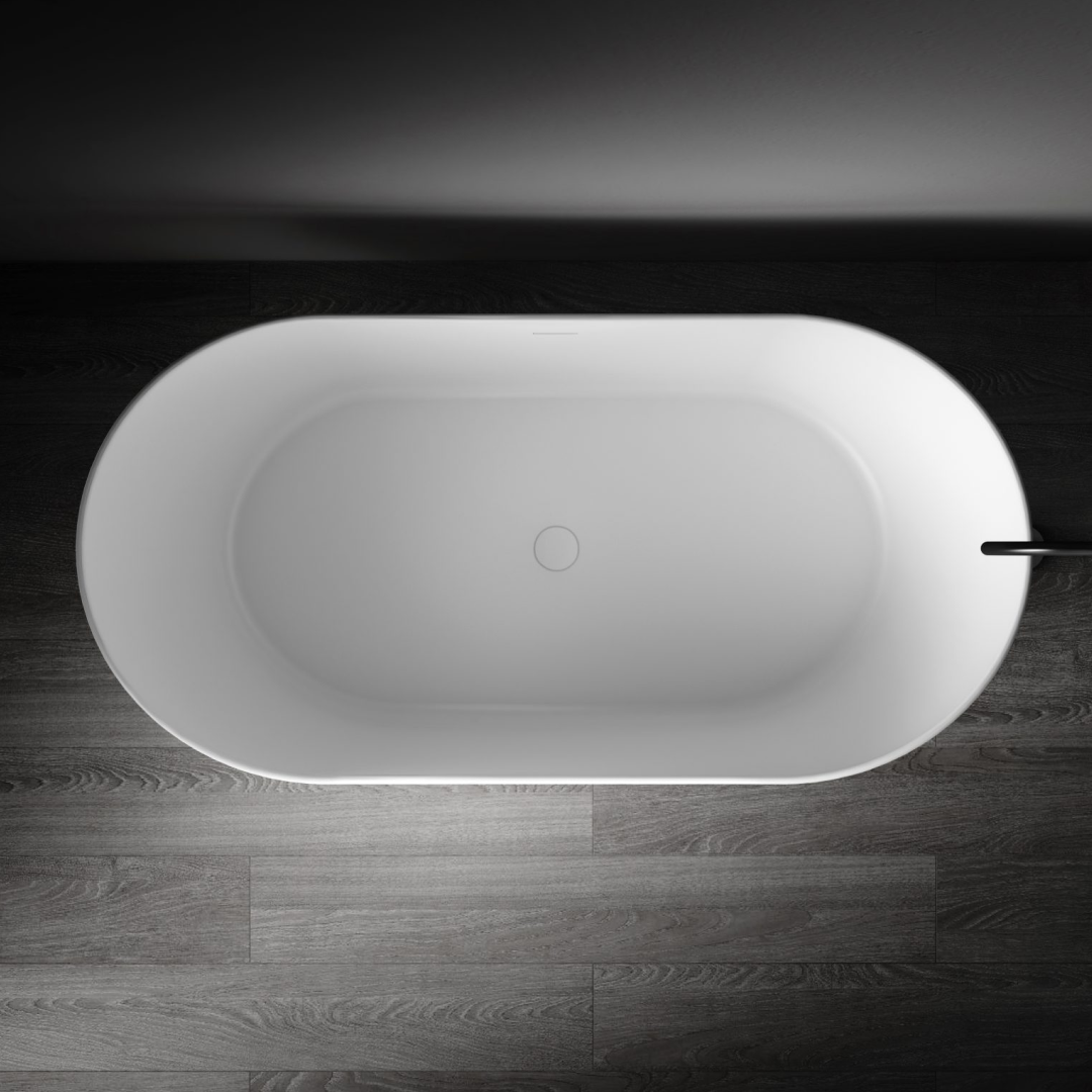 Kaskade Diane VX100-1625 Freestanding Oval Stone Bath Includes Overflow - Matte White - VX100-1625-NIK8633NA