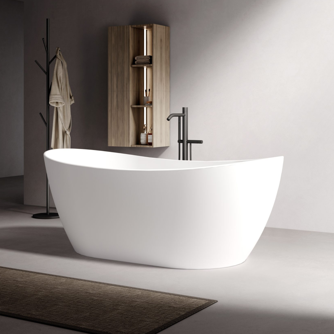 Kaskade Diane VX100-1625 Freestanding Oval Stone Bath Includes Overflow - Matte White - VX100-1625-NIK8633NA