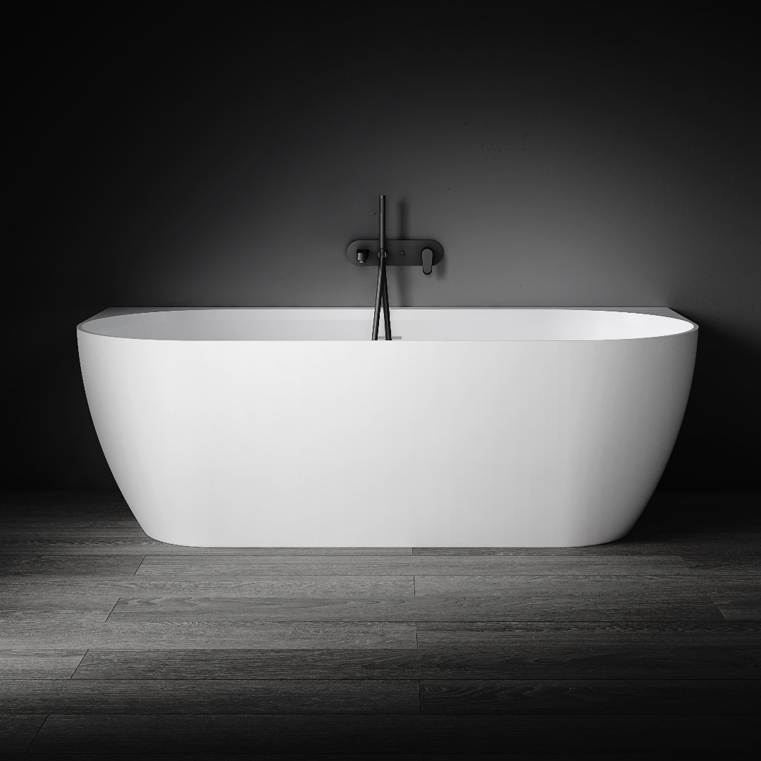 Kaskade Eleni VX105-1700 Back to Wall Stone Bath Includes Overflow - Matte White - VX105-1700-NIK8699NA