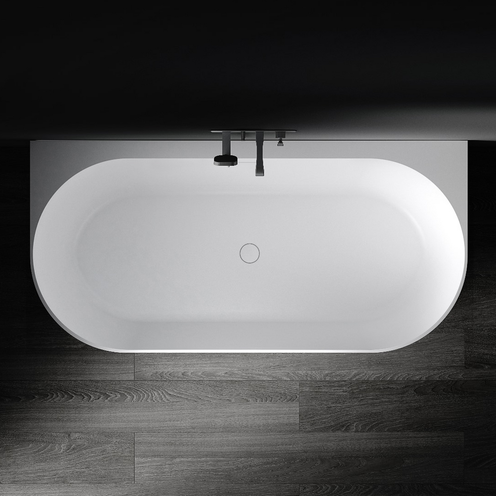 Kaskade Eleni VX105-1700 Back to Wall Stone Bath Includes Overflow - Matte White - VX105-1700-NIK8699NA
