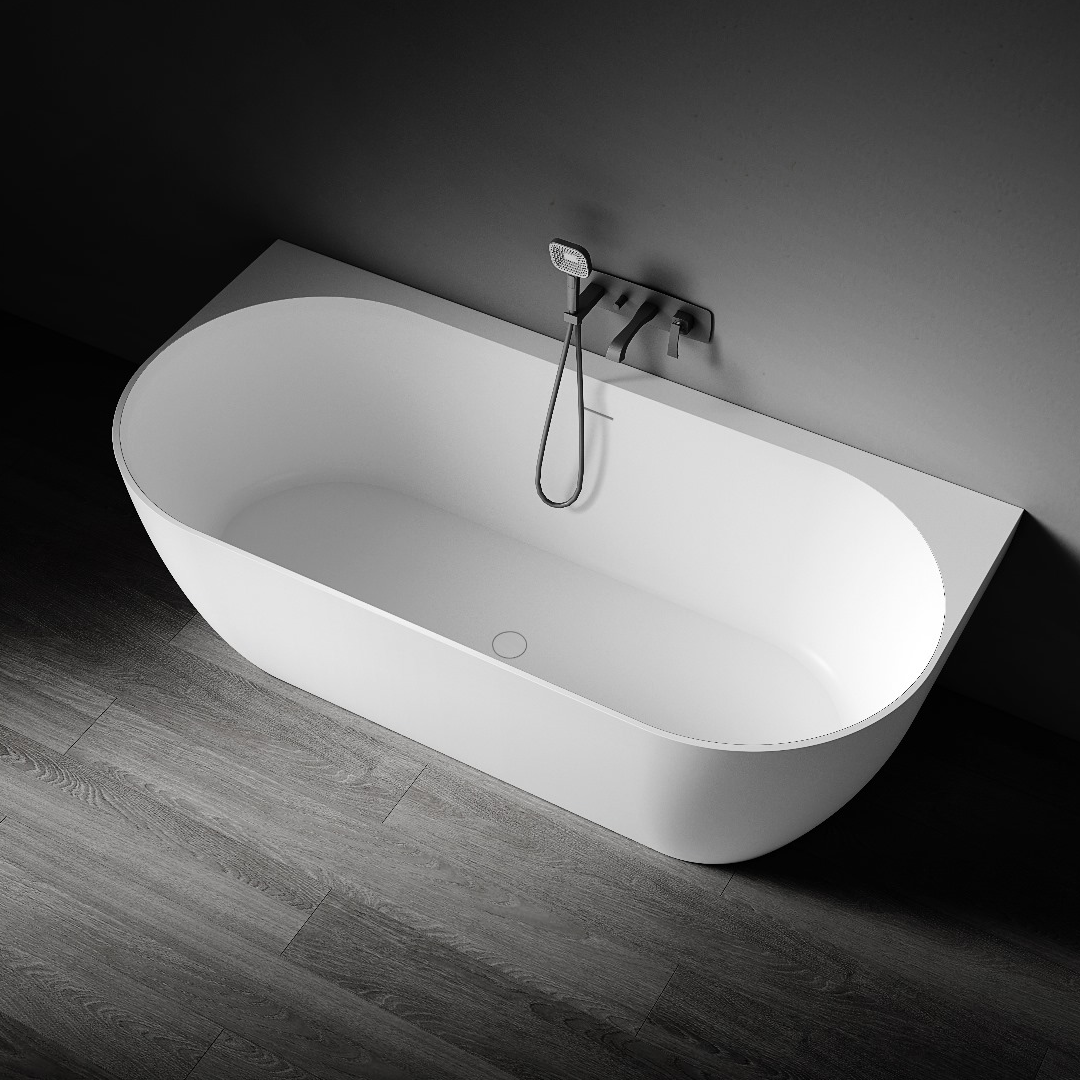 Kaskade Eleni VX105-1700 Back to Wall Stone Bath Includes Overflow - Matte White - VX105-1700-NIK8699NA